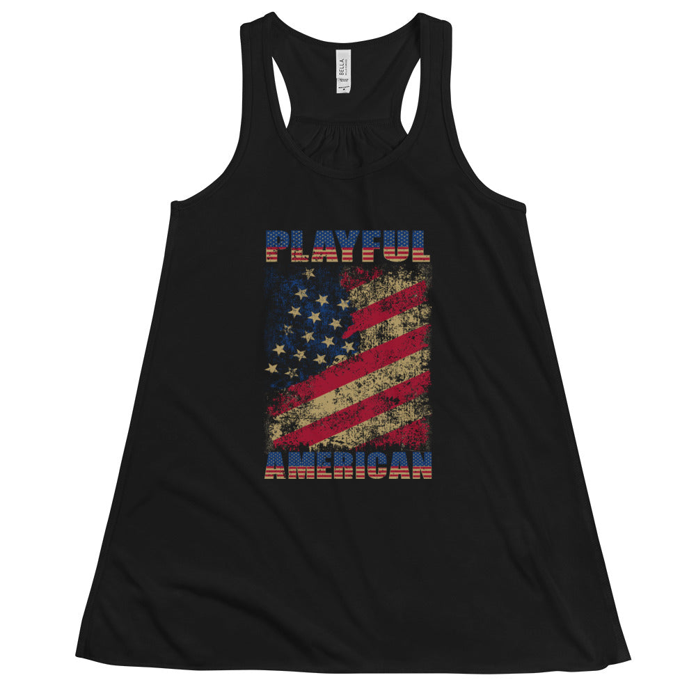 Playful American Rustic Flag Ladies Flowy Racerback Tank