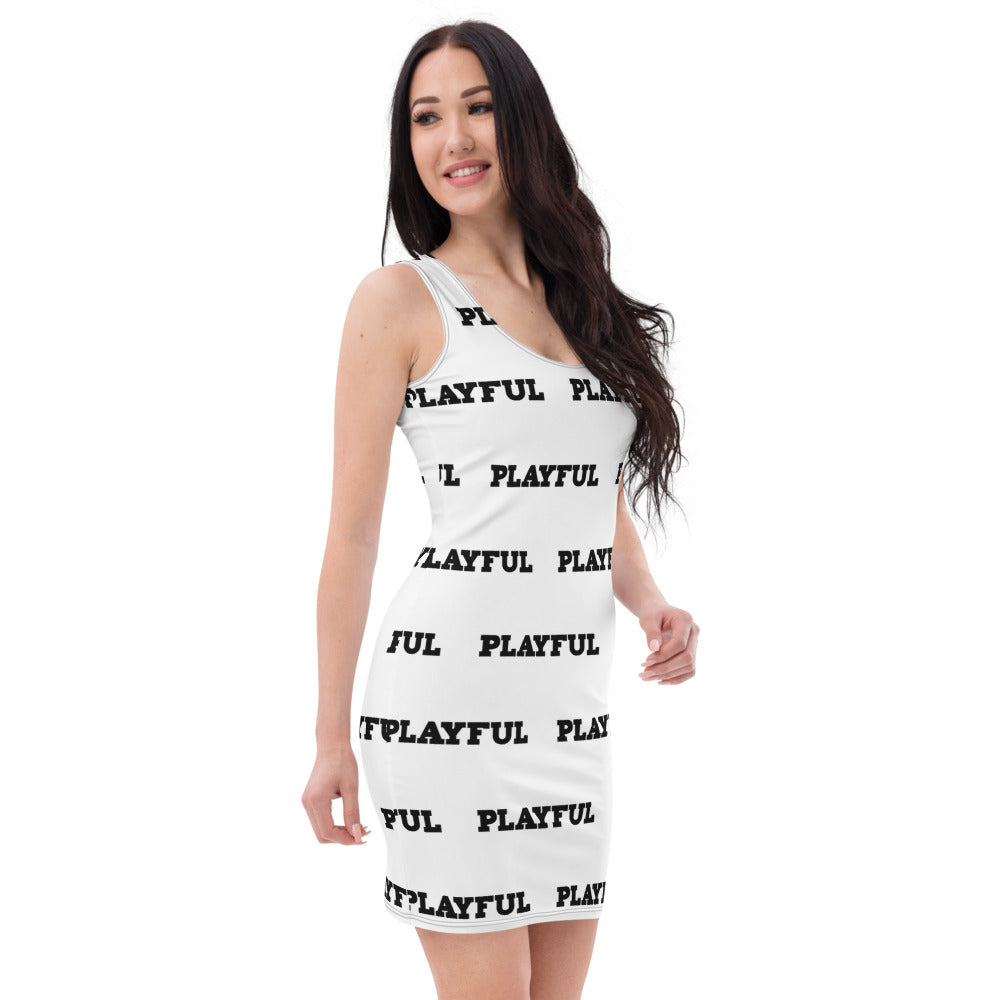 Playful Ladies White All Over Print Fitted Dress