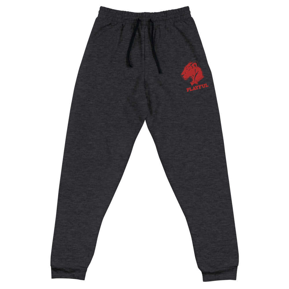 Playful Red Embroidered Logo (Unisex) Joggers
