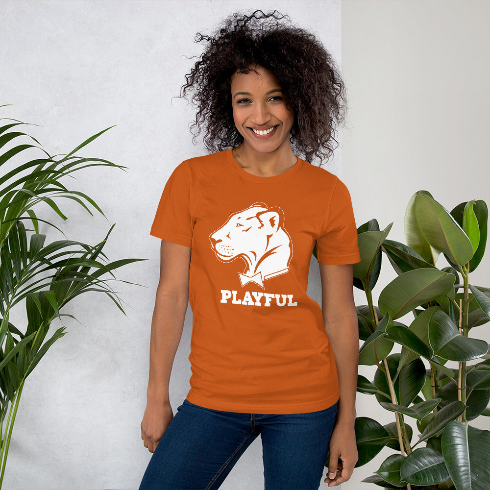 Playful Solid White Logo Short-Sleeve (Unisex) T-Shirt