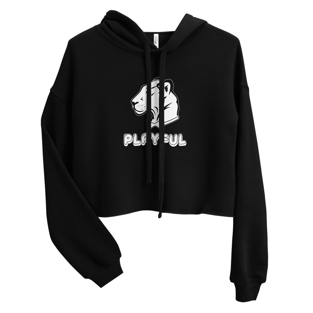 Playful Ladies Bubble White Logo Crop Hoodie