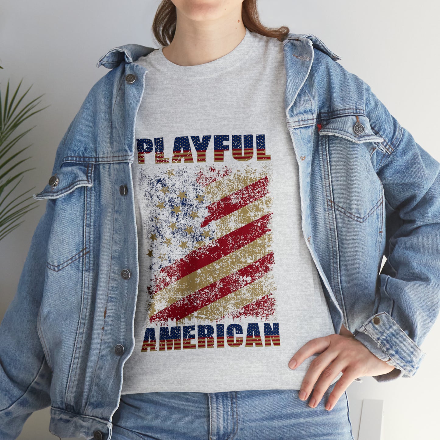 Playful Rustic American Flag (Unisex) Heavy Cotton Tee