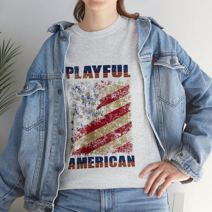 Playful Rustic American Flag (Unisex) Heavy Cotton Tee