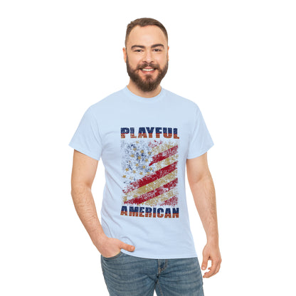 Playful Rustic American Flag (Unisex) Heavy Cotton Tee