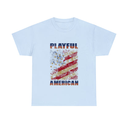 Playful Rustic American Flag (Unisex) Heavy Cotton Tee