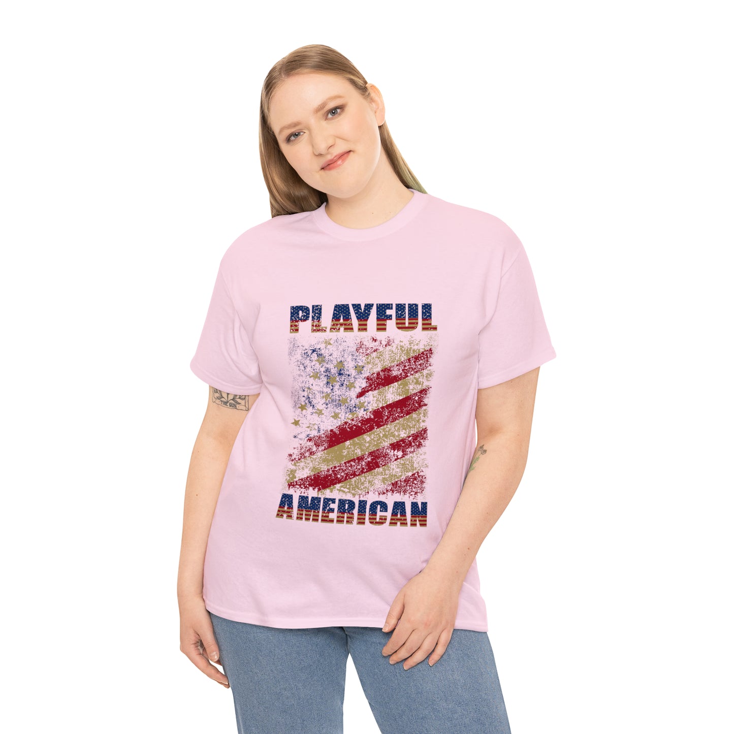 Playful Rustic American Flag (Unisex) Heavy Cotton Tee