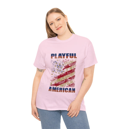 Playful Rustic American Flag (Unisex) Heavy Cotton Tee