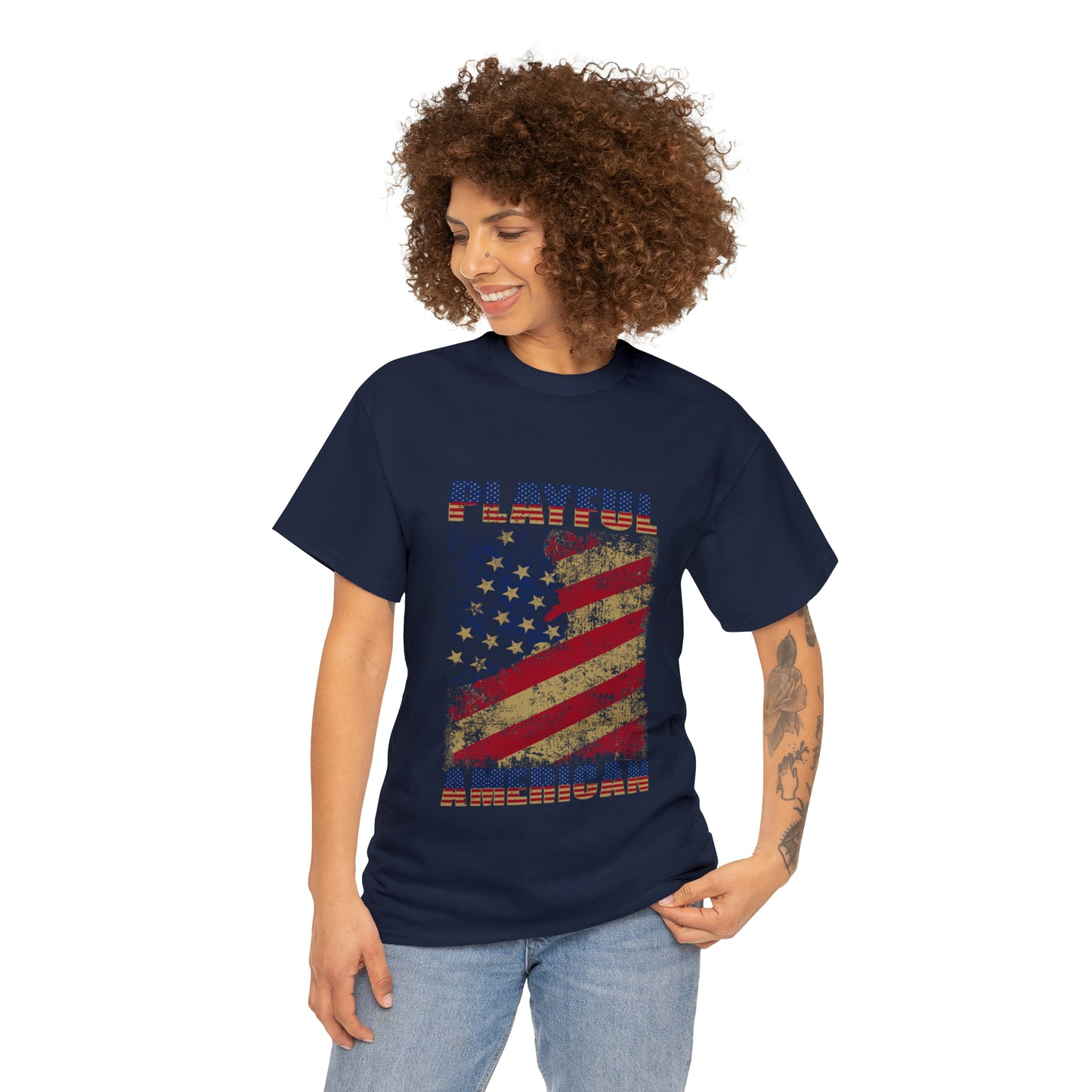 Playful Rustic American Flag (Unisex) Heavy Cotton Tee