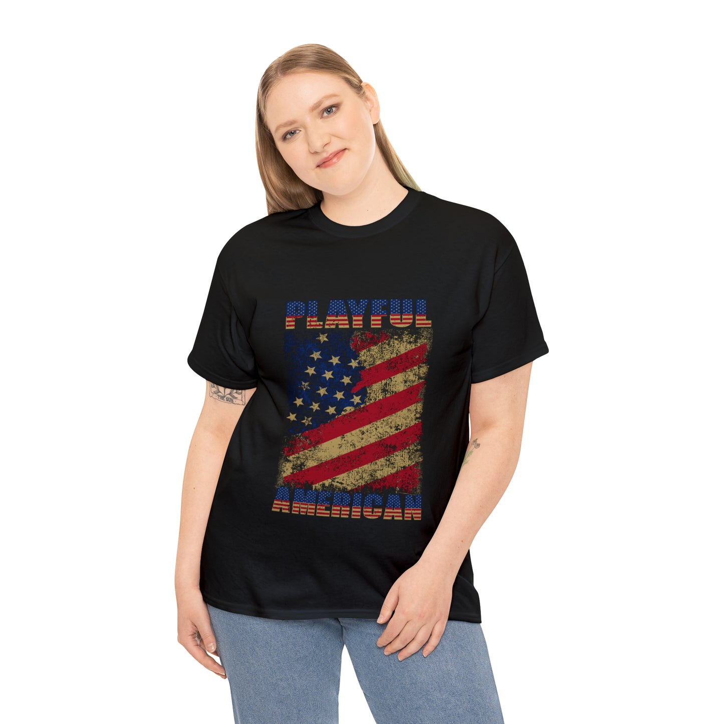 Playful Rustic American Flag (Unisex) Heavy Cotton Tee