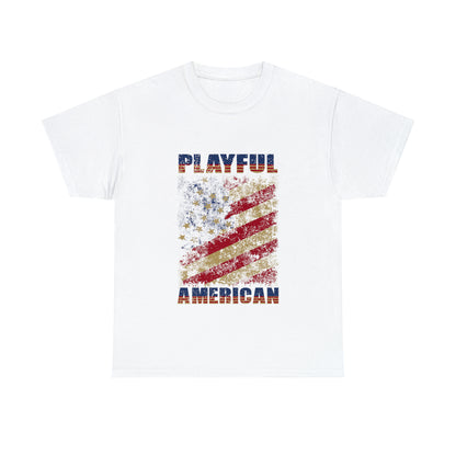 Playful Rustic American Flag (Unisex) Heavy Cotton Tee