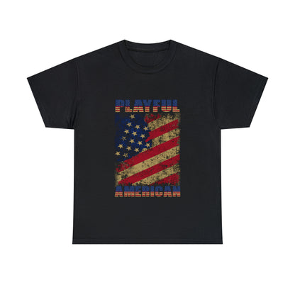 Playful Rustic American Flag (Unisex) Heavy Cotton Tee