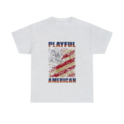 Playful Rustic American Flag (Unisex) Heavy Cotton Tee