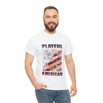 Playful Rustic American Flag (Unisex) Heavy Cotton Tee