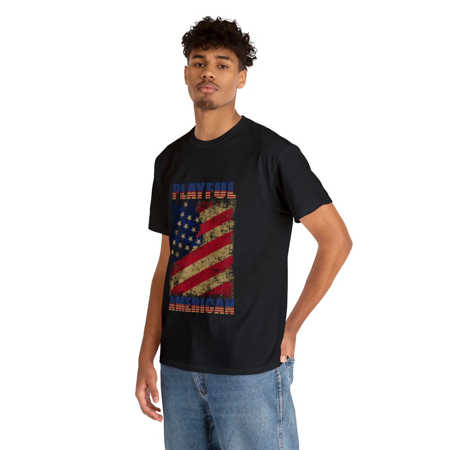 Playful Rustic American Flag (Unisex) Heavy Cotton Tee