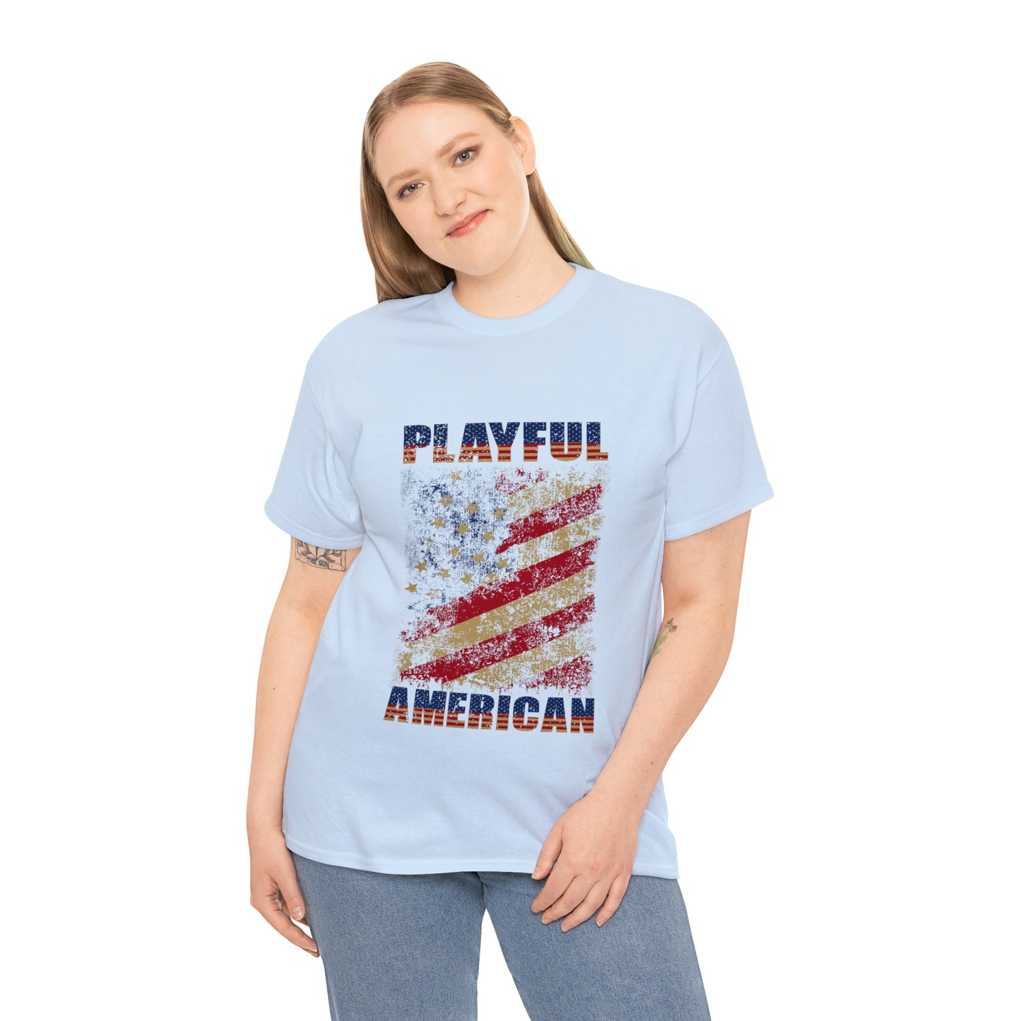 Playful Rustic American Flag (Unisex) Heavy Cotton Tee