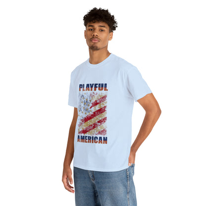 Playful Rustic American Flag (Unisex) Heavy Cotton Tee