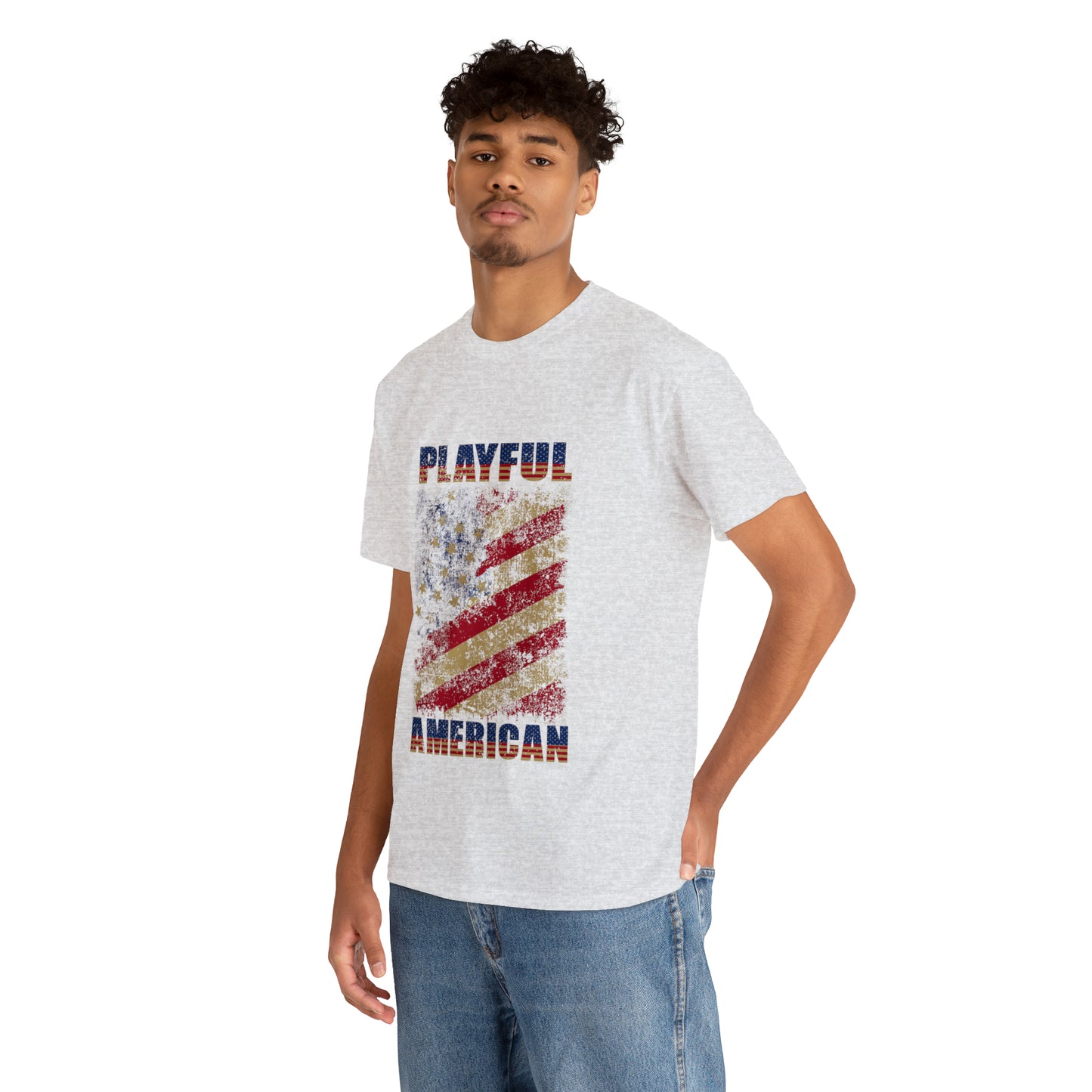 Playful Rustic American Flag (Unisex) Heavy Cotton Tee
