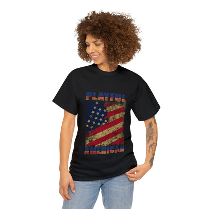 Playful Rustic American Flag (Unisex) Heavy Cotton Tee