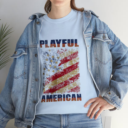 Playful Rustic American Flag (Unisex) Heavy Cotton Tee