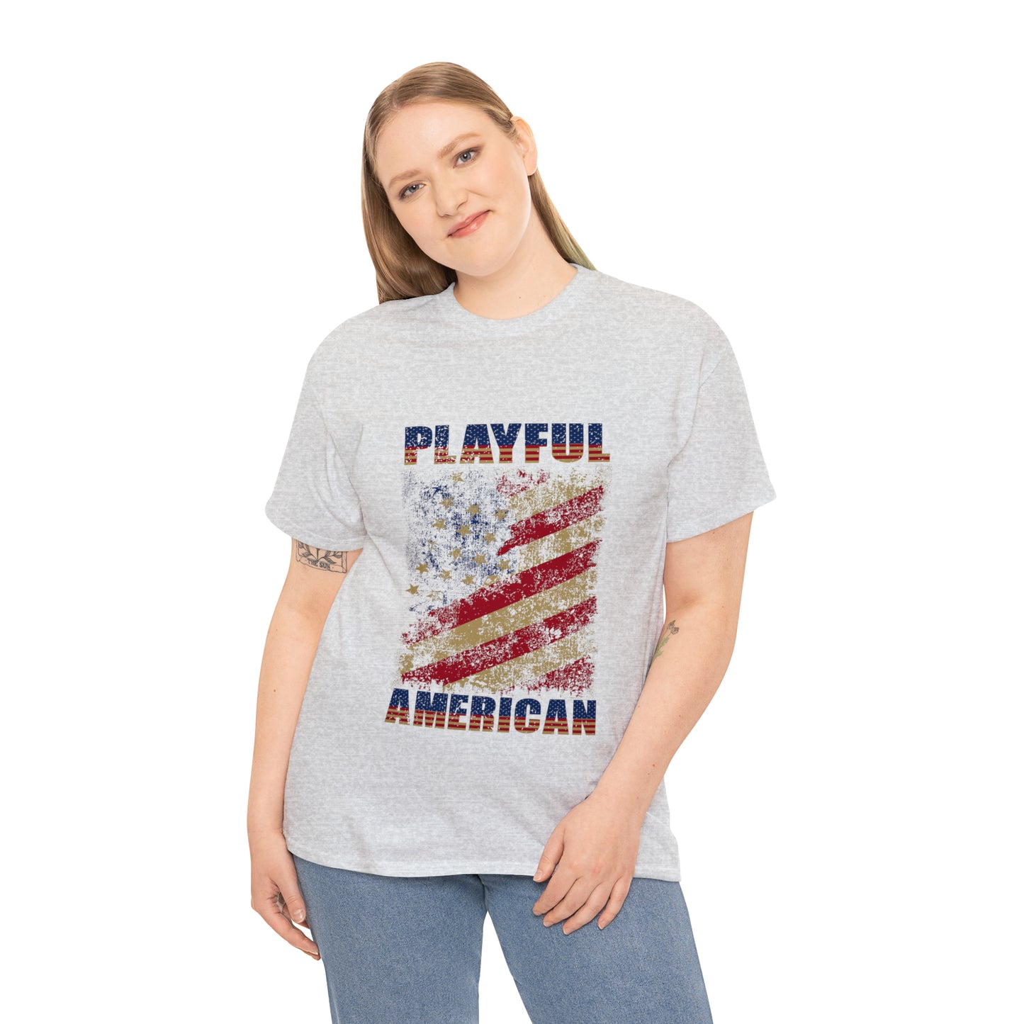 Playful Rustic American Flag (Unisex) Heavy Cotton Tee