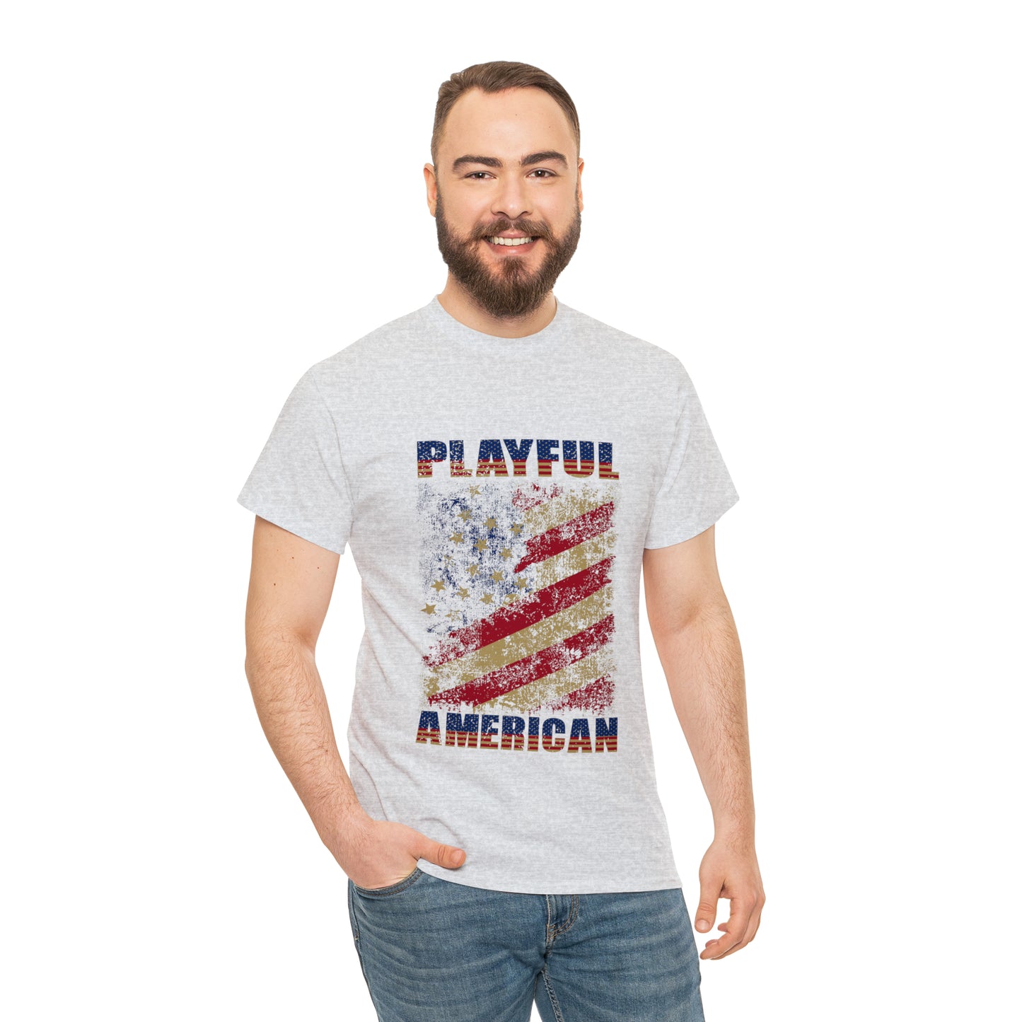 Playful Rustic American Flag (Unisex) Heavy Cotton Tee