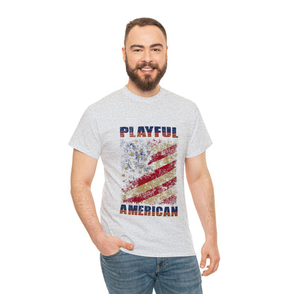 Playful Rustic American Flag (Unisex) Heavy Cotton Tee