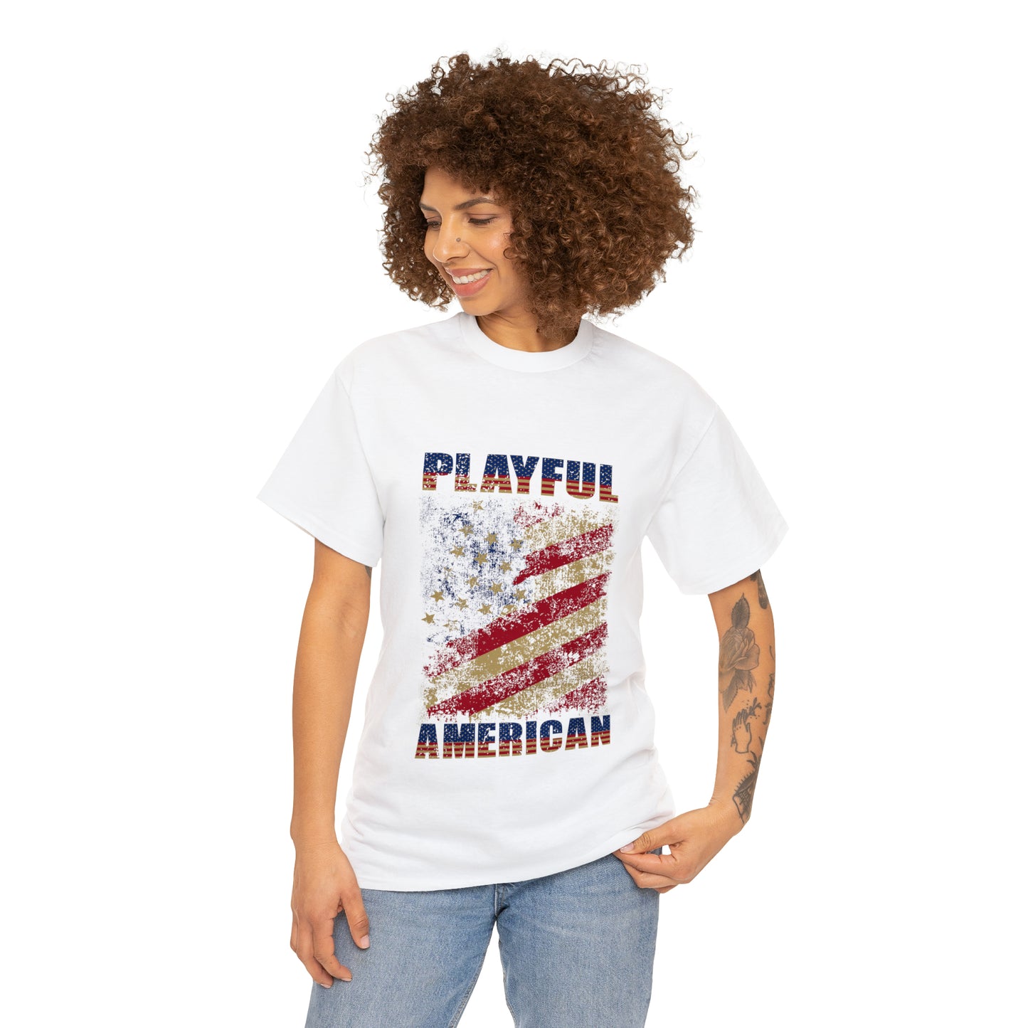 Playful Rustic American Flag (Unisex) Heavy Cotton Tee