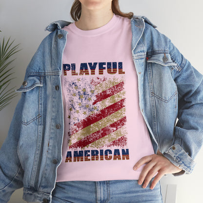 Playful Rustic American Flag (Unisex) Heavy Cotton Tee