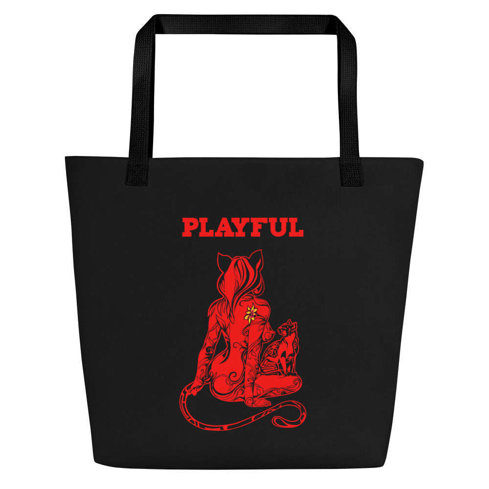 Playful & Frisky Large Tote Bag