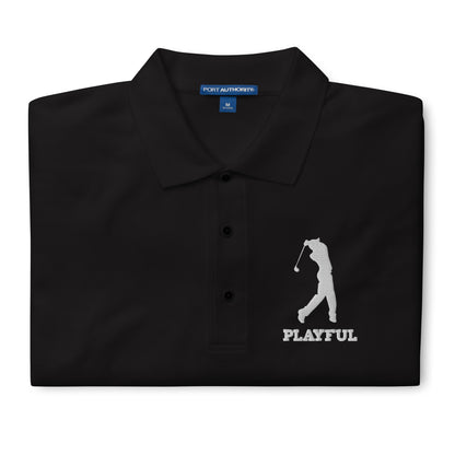 Playful Golfer Embroidered Men's Premium Polo