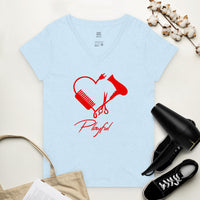 Playful Hairstylist Ladies Recycled V-Neck T-Shirt