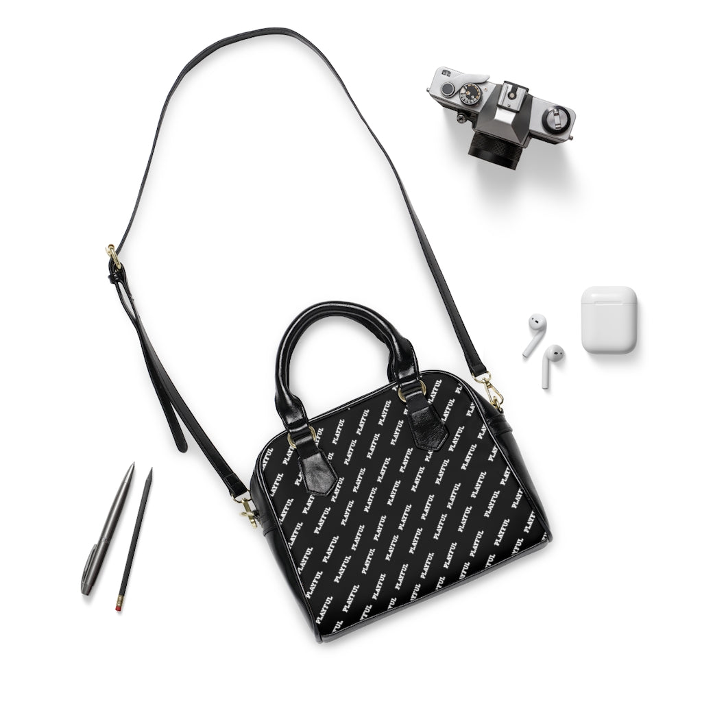Playful Leather Black AOP Shoulder Handbag