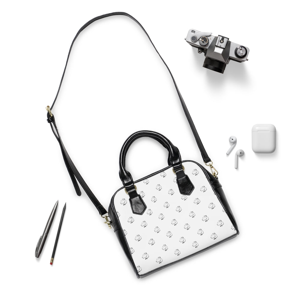 Playful Leather Black Logo Only Shoulder Handbag