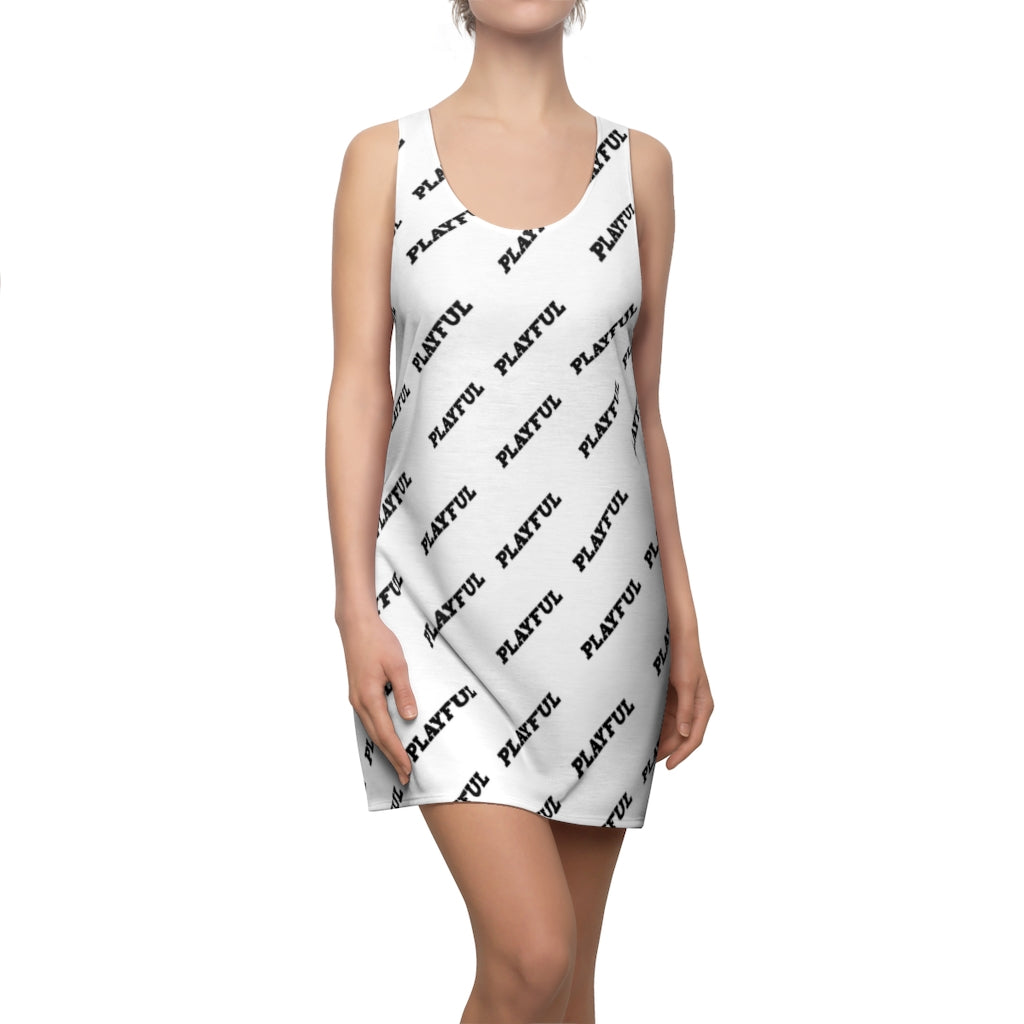 Playful Ladies White AOP Racerback Dress