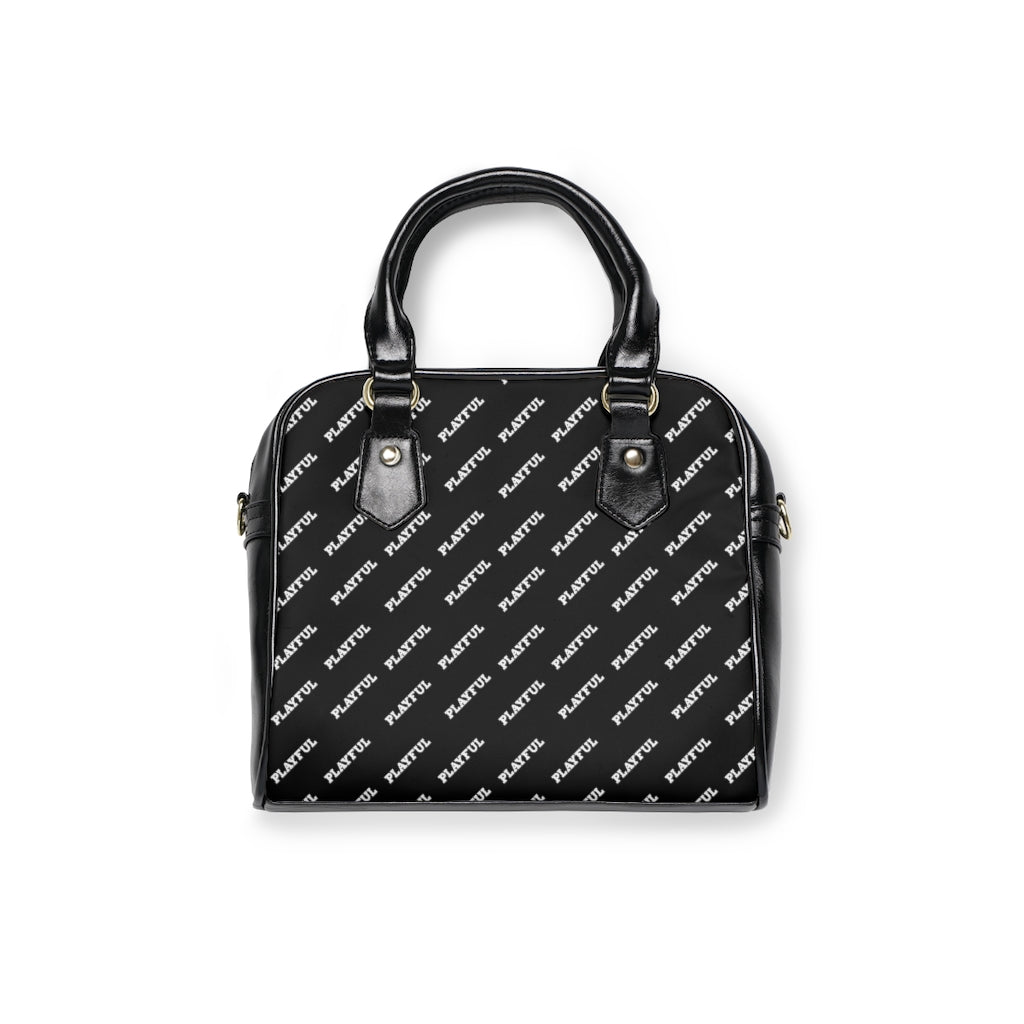Playful Leather Black AOP Shoulder Handbag