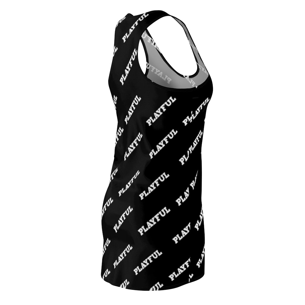 Playful Ladies Black AOP Racerback Dress
