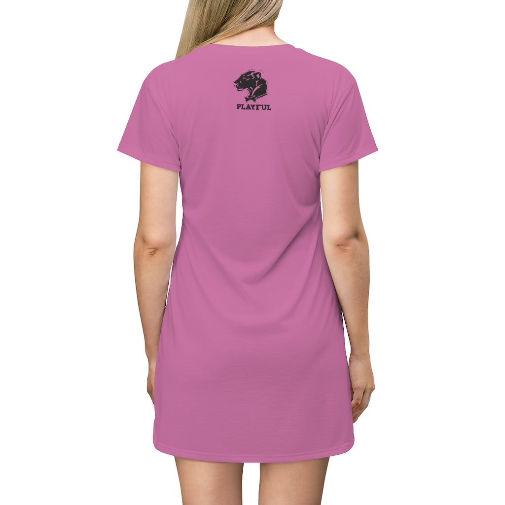 Playful Pink/Black T-Shirt Dress