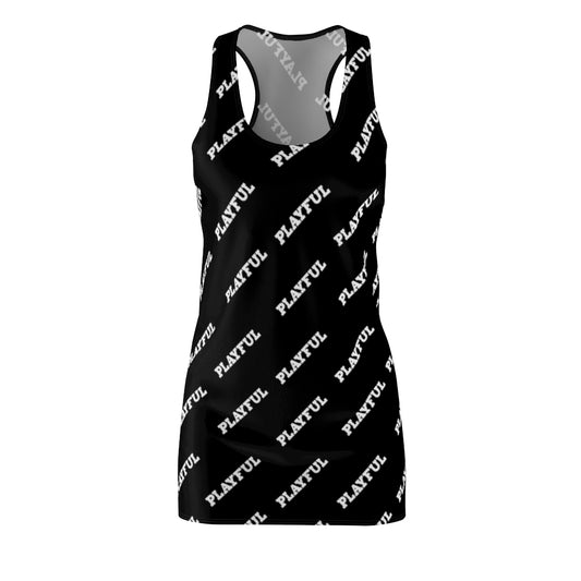 Playful Ladies Black AOP Racerback Dress