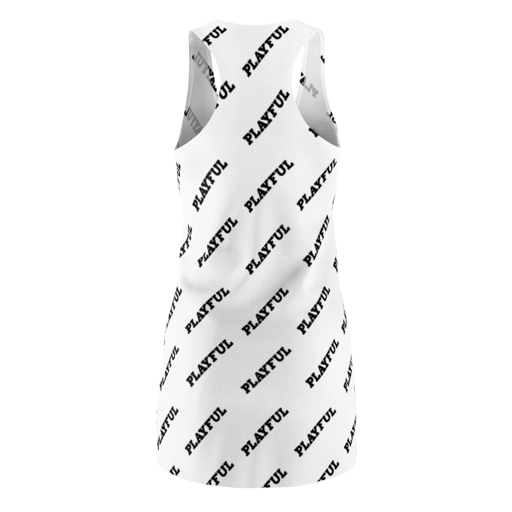 Playful Ladies White AOP Racerback Dress
