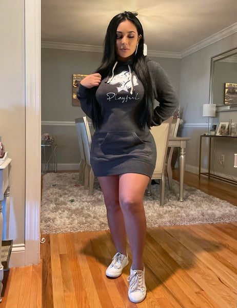 Playful Ladies Heather Black Signature Hoodie Dress