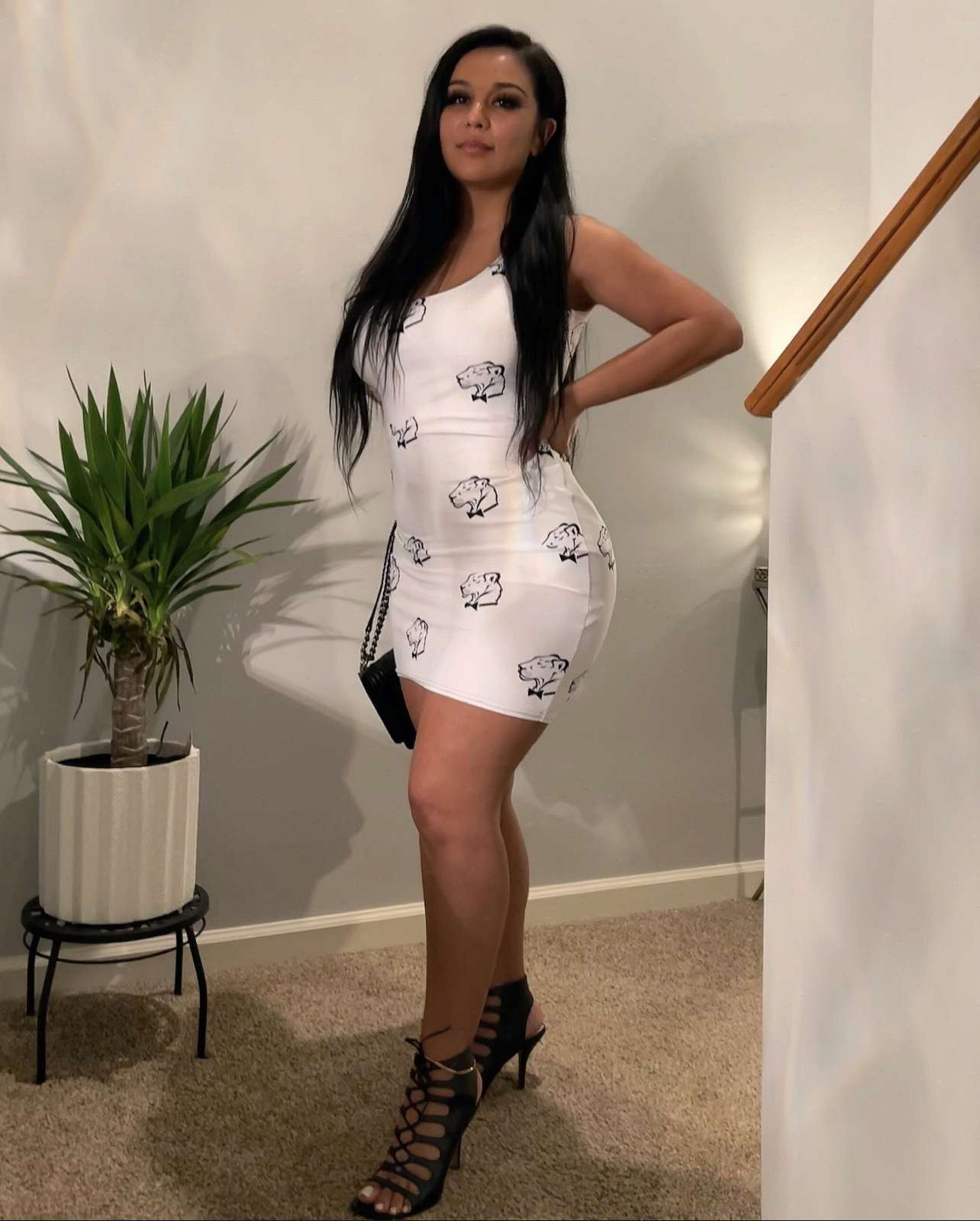 Playful Ladies White All Over Print Logo Fitted Dress