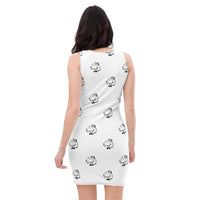 Playful Ladies White All Over Print Logo Fitted Dress