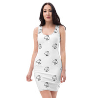Playful Ladies White All Over Print Logo Fitted Dress