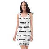 Playful Ladies White All Over Print Fitted Dress