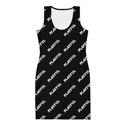 Playful Ladies Black All Over Print Fitted Dress