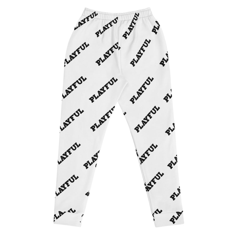 Playful White All Over Print Ladies Joggers