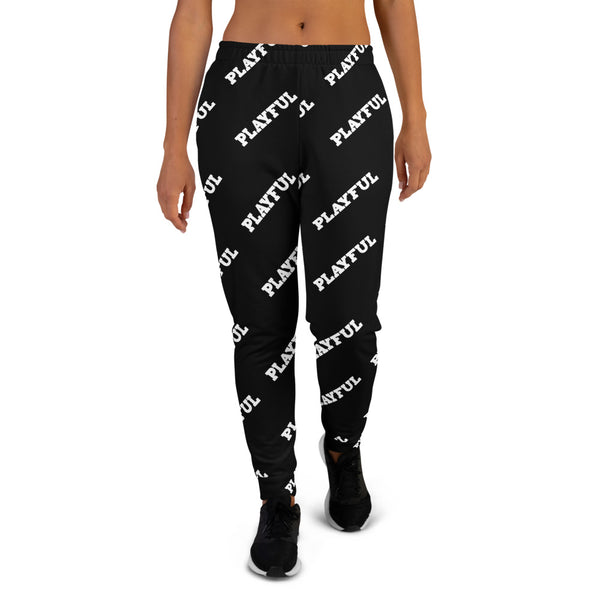 Playful Black All Over Print Ladies Joggers