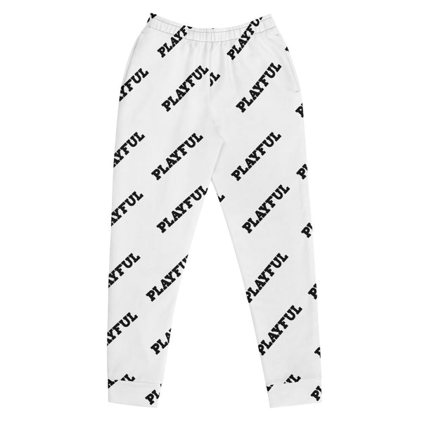 Playful White All Over Print Ladies Joggers