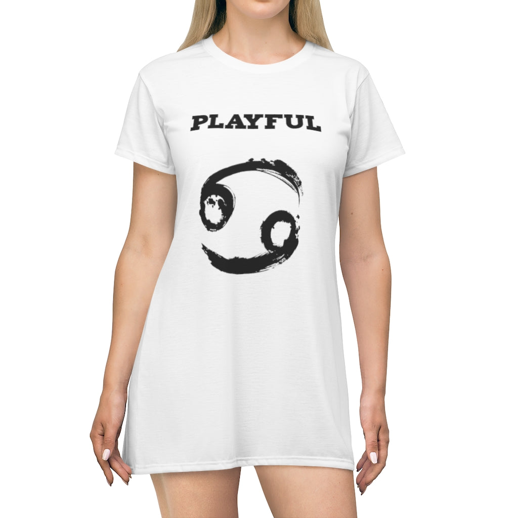 Playful Cancer (White/Black) T-Shirt Dress
