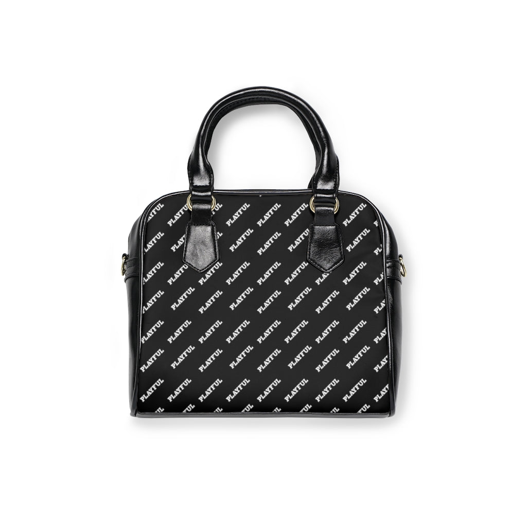 Playful Leather Black AOP Shoulder Handbag